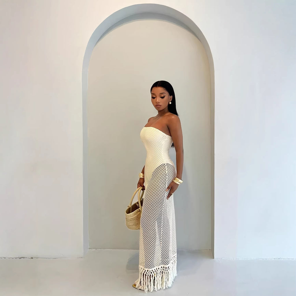 Resort-style Hollow-out Womens Knitted Dress