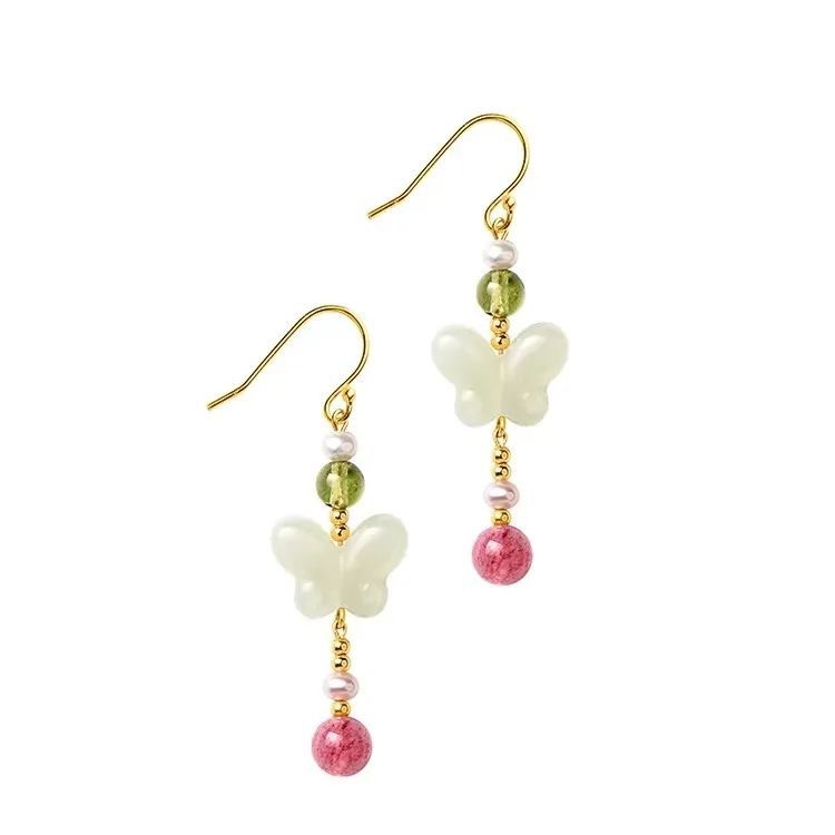White Butterfly Earrings with 925 Silver Pins