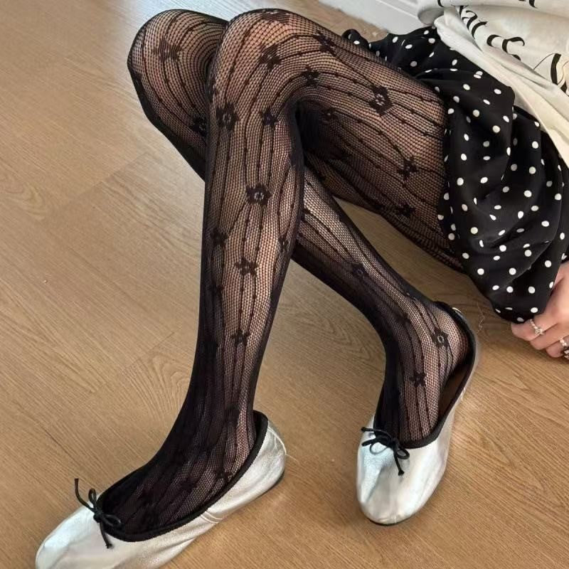 Jacquard Fishing Net Socks, Summer Sexy Pure Desire Stockings With Floral Pantyhose For Women