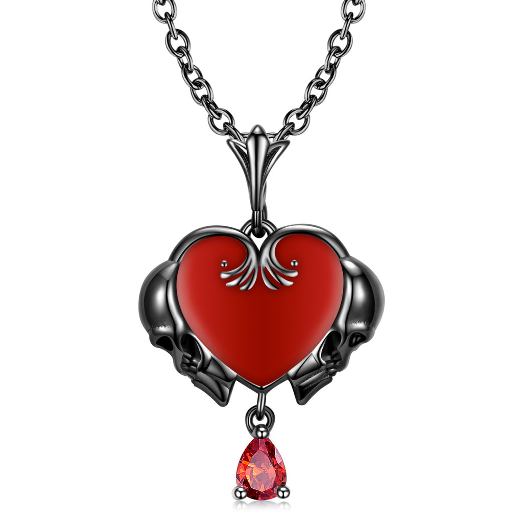 Heart Shaped Skull Pendant S925 Sterling Silver Electroplated Black Gold Necklace