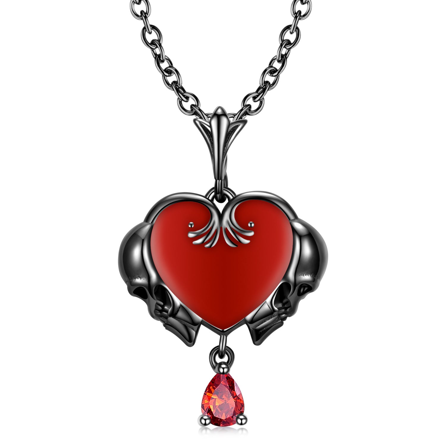 Heart Shaped Skull Pendant S925 Sterling Silver Electroplated Black Gold Necklace