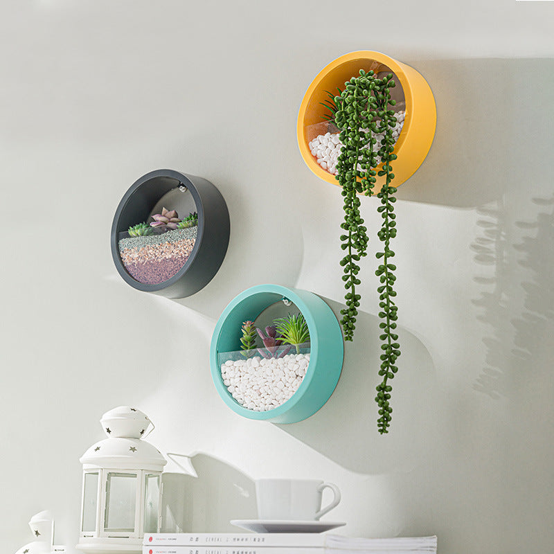 Round Iron Wall Vase Home Living Room Restaurant Hanging  Art Glass Vases