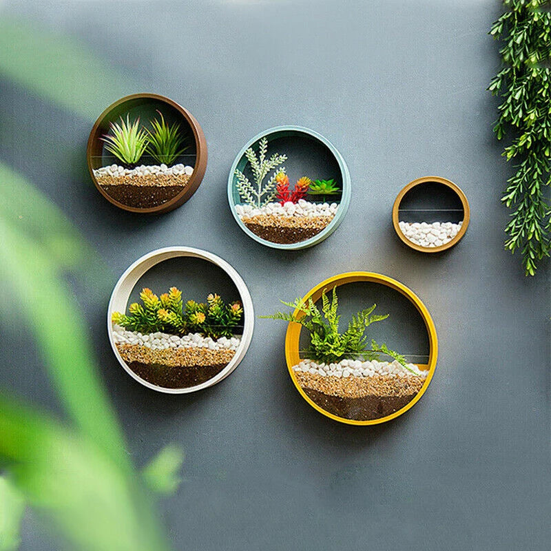 Round Iron Wall Vase Home Living Room Restaurant Hanging  Art Glass Vases