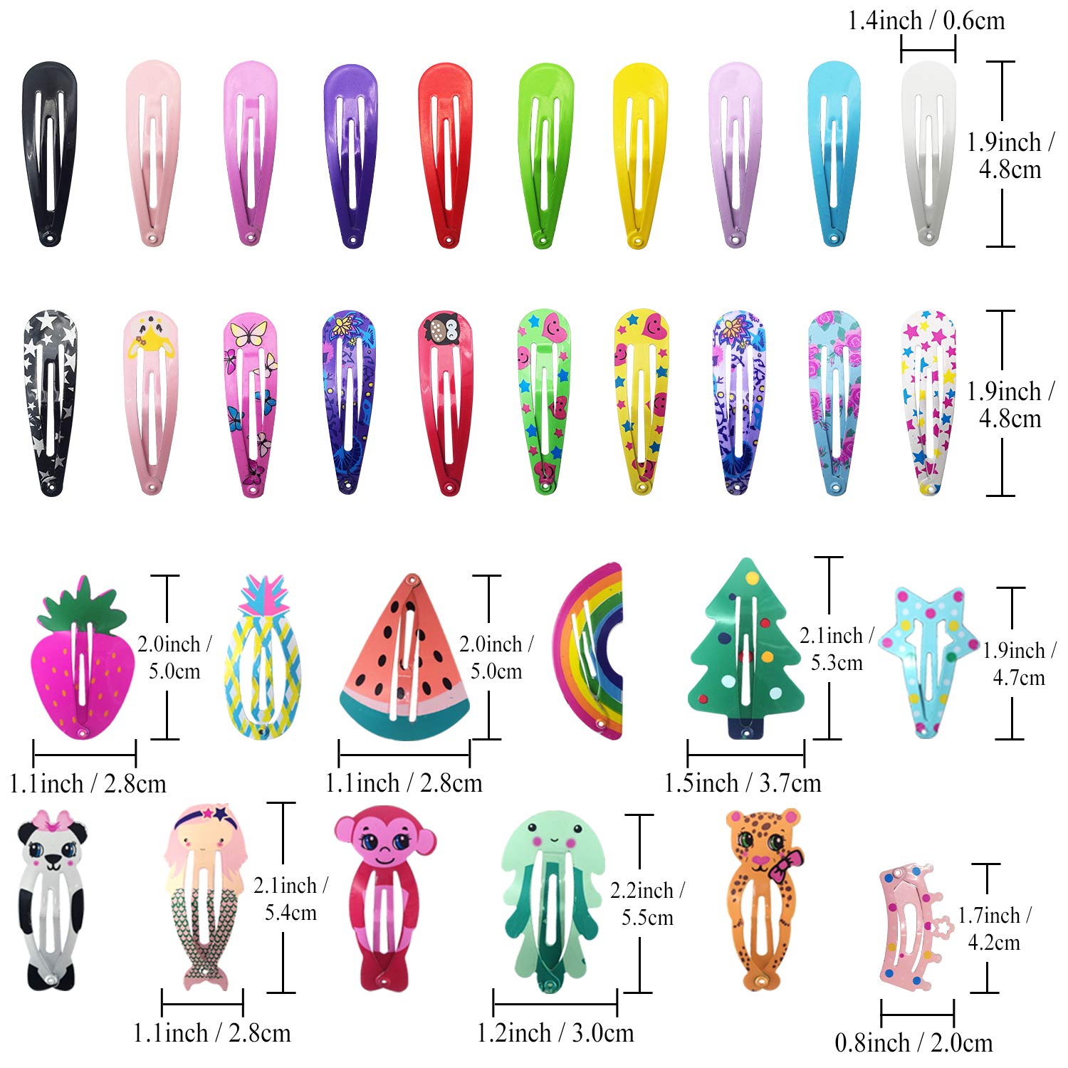 Hair Clips For Girls,100 Pcs No Slip Metal Snap, Barrettes For Kids Teens Women, Cute Candy Color Cartoon Design Hair Pins Animals Fruits Crowns Stars