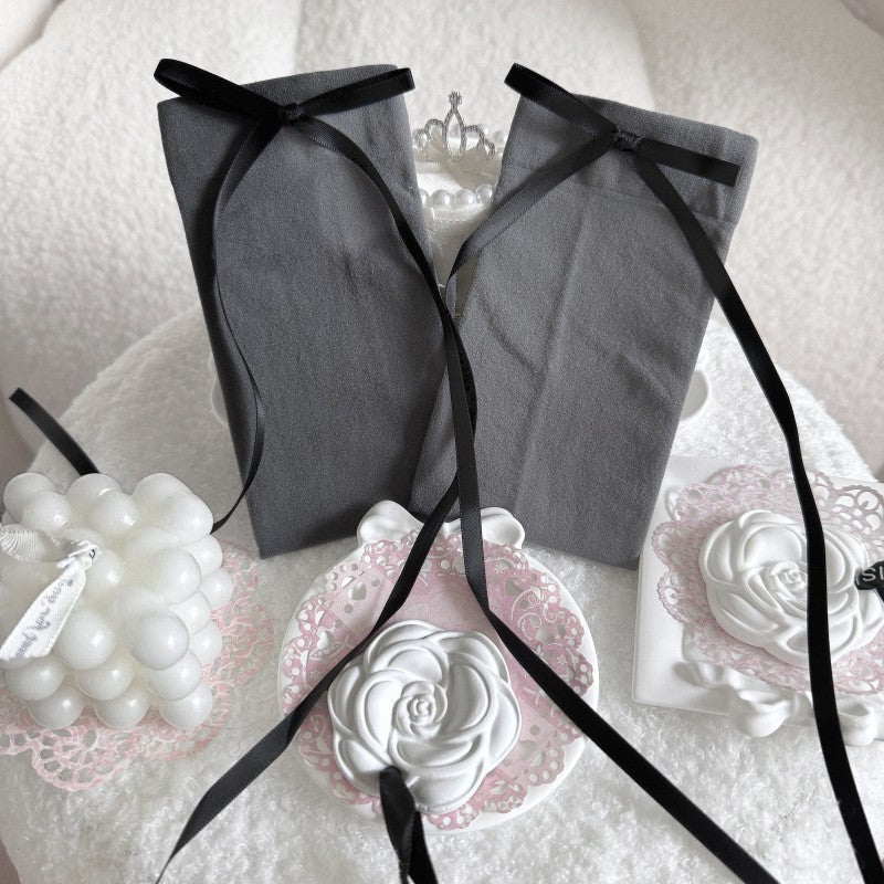 Grey Bow Calf Socks, Sweet Cute Lolita & JK Base Layer Socks For Girls