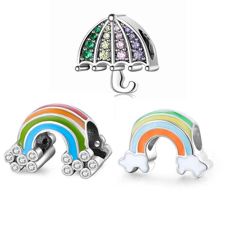 S925 Sterling Silver Beaded Pendant Rainbow And Cloud Umbrella Bracelet DIY Accessories