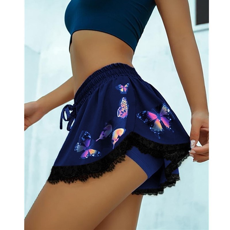 Tie-dye print lace shorts