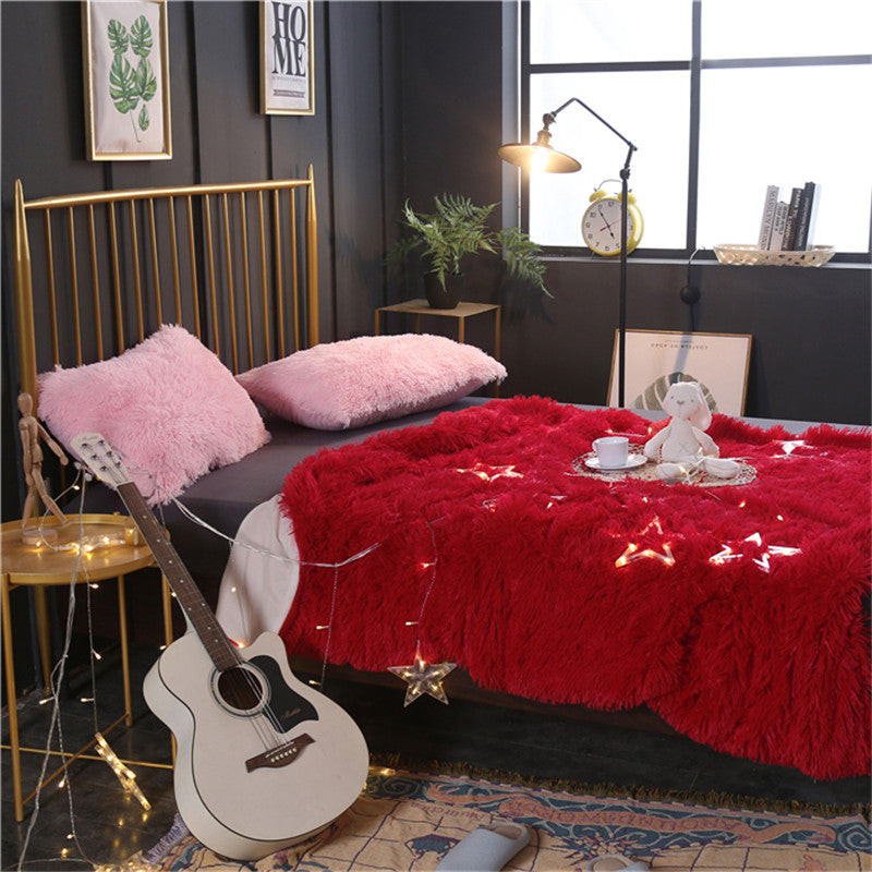 Double-layer long plush blanket