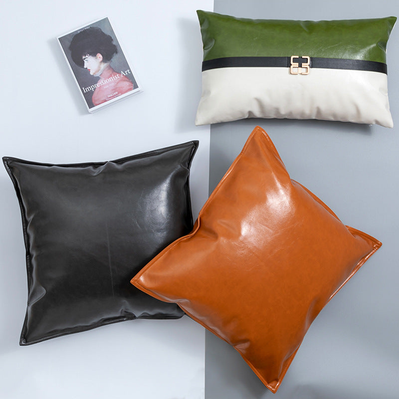 Simple Plain PU Leather Pillowcase For Living Room