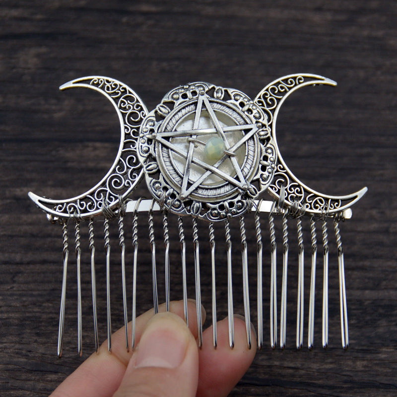 Handmade Pentagram Moon Bridal Hair Accessory