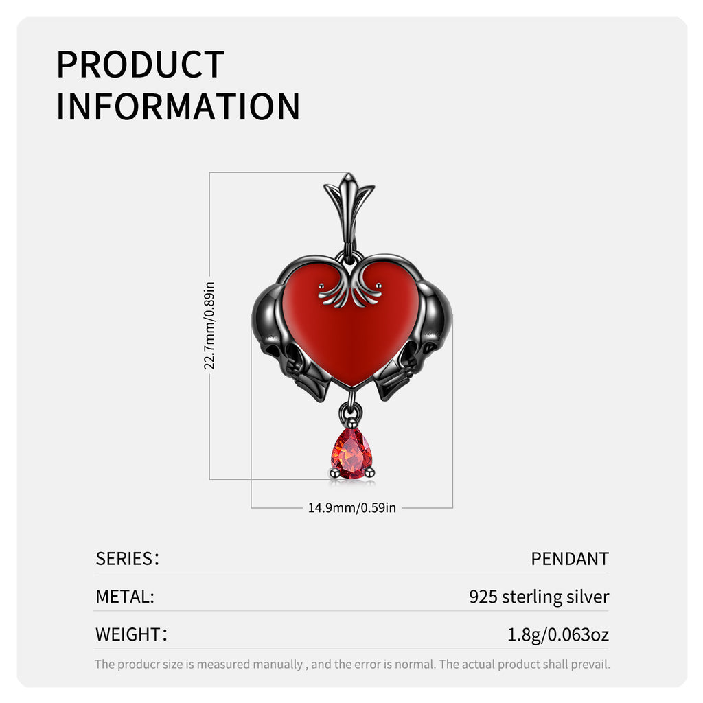 Heart Shaped Skull Pendant S925 Sterling Silver Electroplated Black Gold Necklace