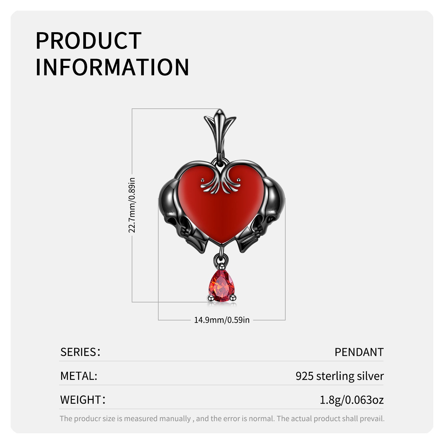 Heart Shaped Skull Pendant S925 Sterling Silver Electroplated Black Gold Necklace