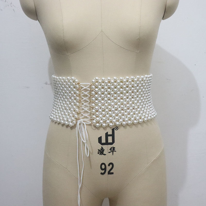 Classic Handmade Beaded Waist Cincher OL Commuter Elastic Waistband