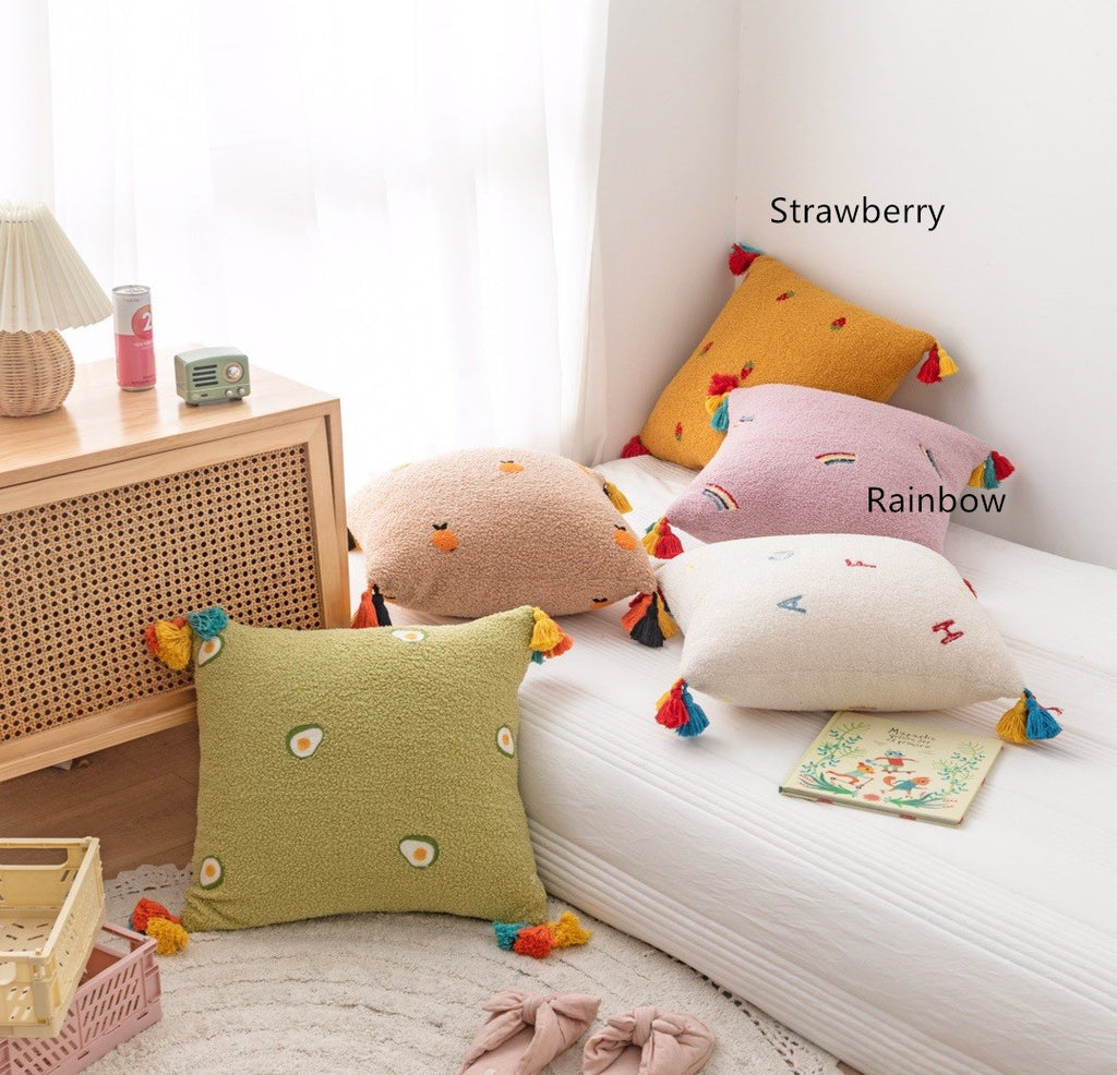Teddy Velvet Embroidered Tassel Comfortable Soft Pillow