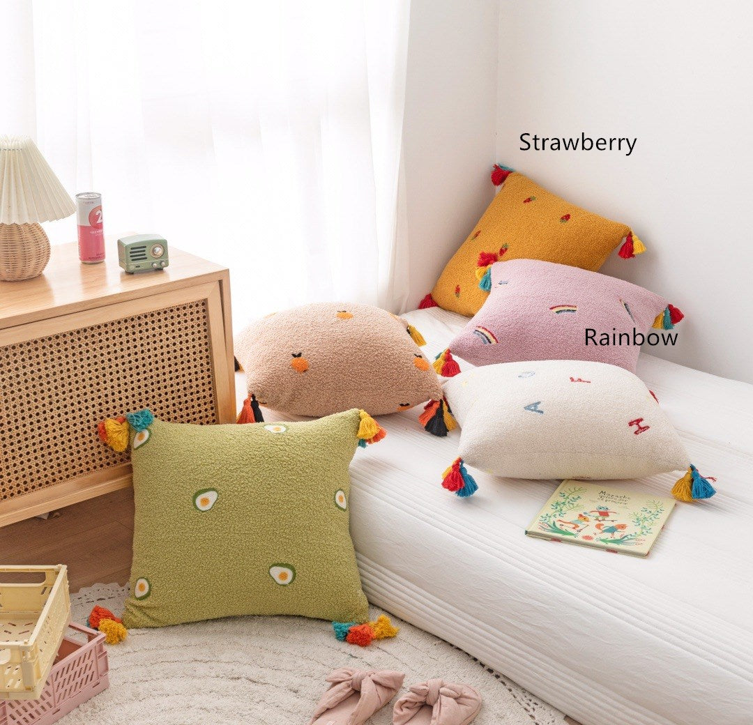 Teddy Velvet Embroidered Tassel Comfortable Soft Pillow