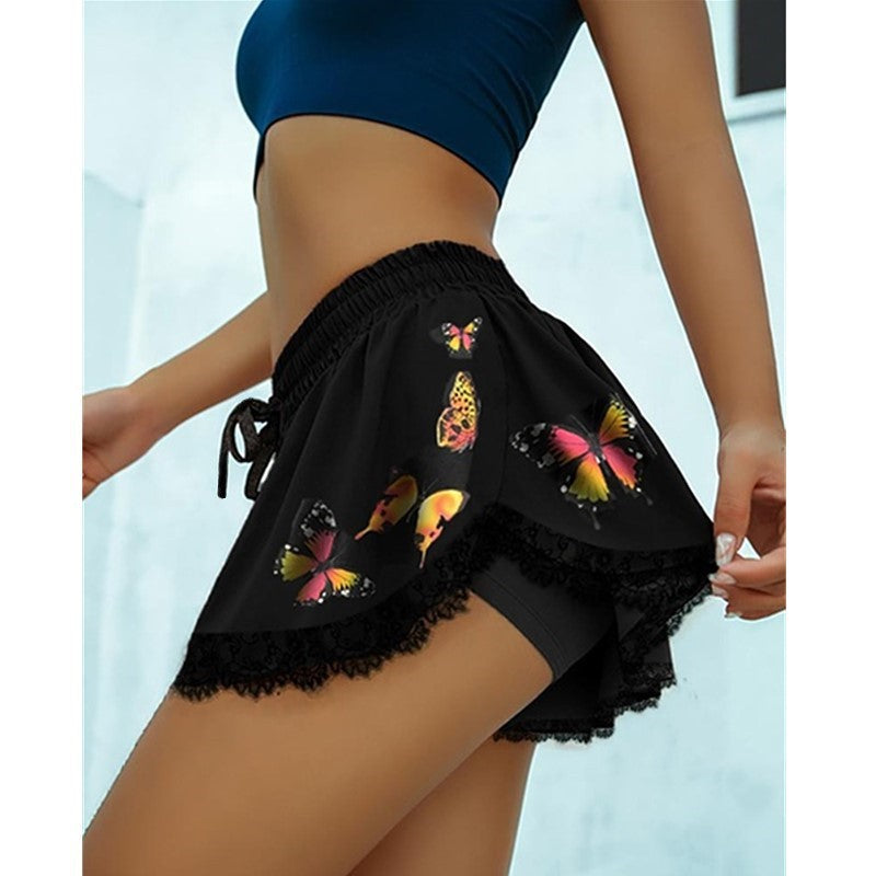 Tie-dye print lace shorts