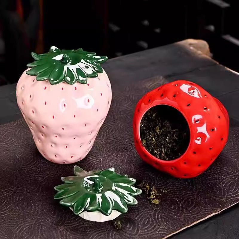 Sealed Storage Strawberry Ceramic Tea Pot