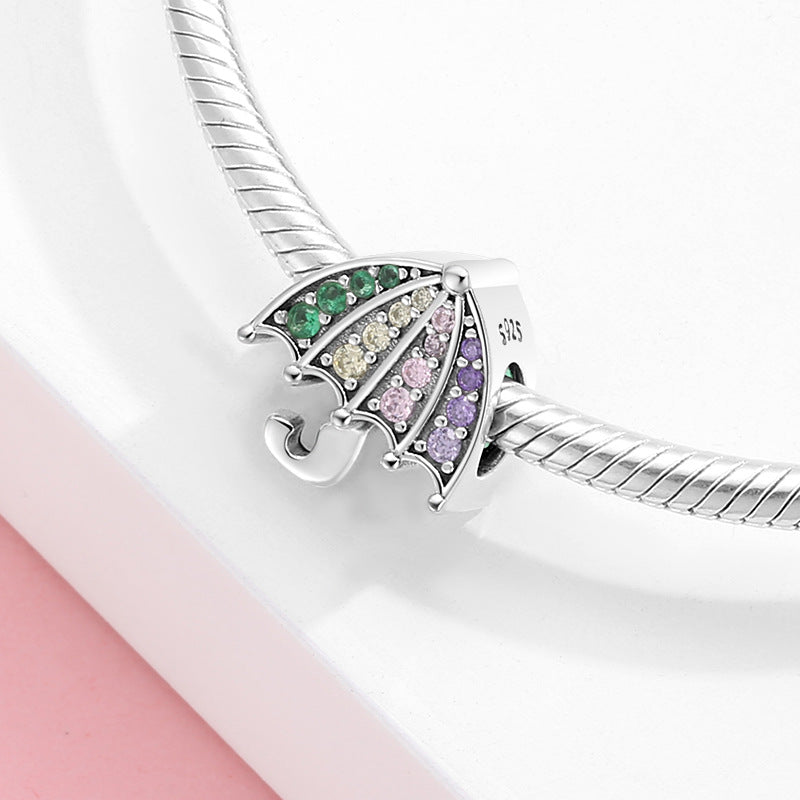 S925 Sterling Silver Beaded Pendant Rainbow And Cloud Umbrella Bracelet DIY Accessories