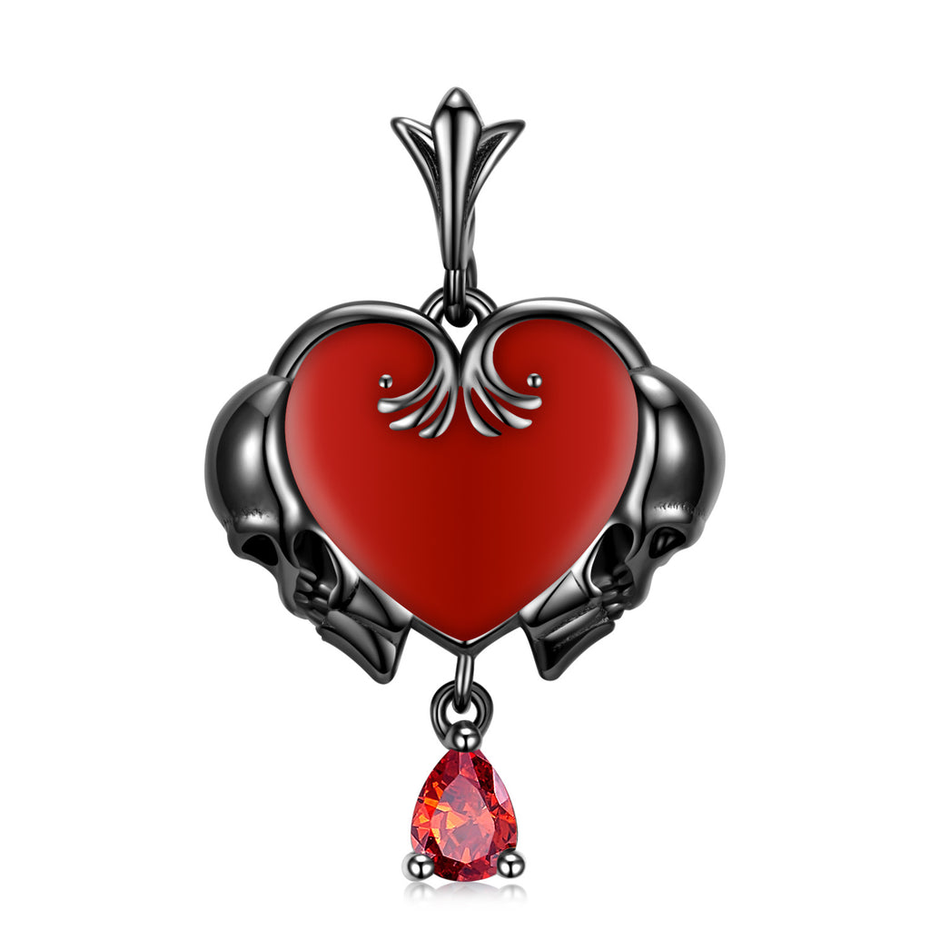 Heart Shaped Skull Pendant S925 Sterling Silver Electroplated Black Gold Necklace