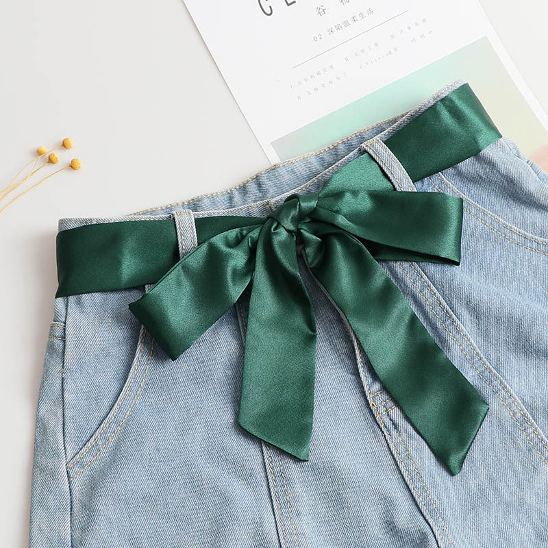 Fashion Solid Color Extra Long Wide Ribbon Belt With Skirt Decoration