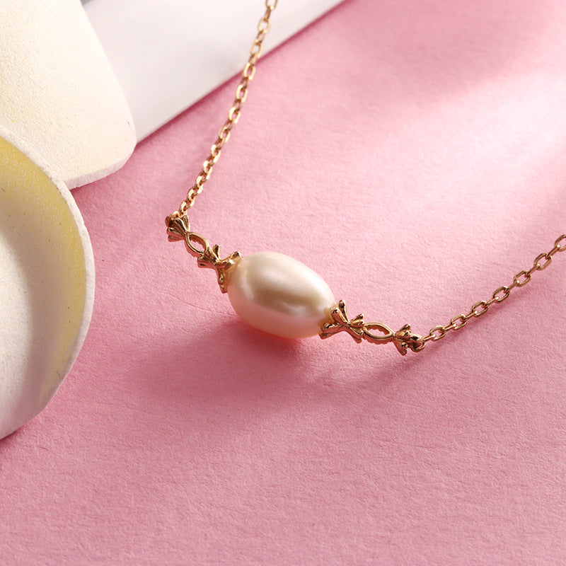 Silver Vintage Pearl Pendant Necklace Women's Simple