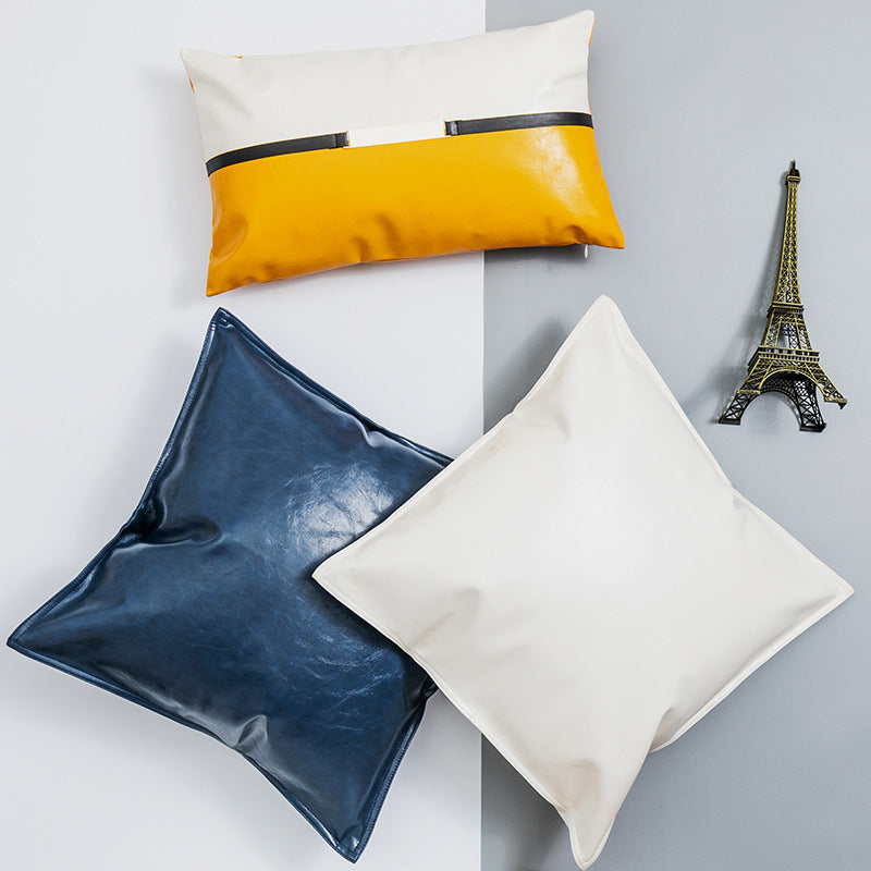 Simple Plain PU Leather Pillowcase For Living Room