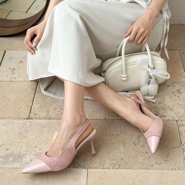 2025 Summer New French Style Pointed Toe High Heels, Spliced Closed Toe Sandals For Women, Elegant Fairy Shoes