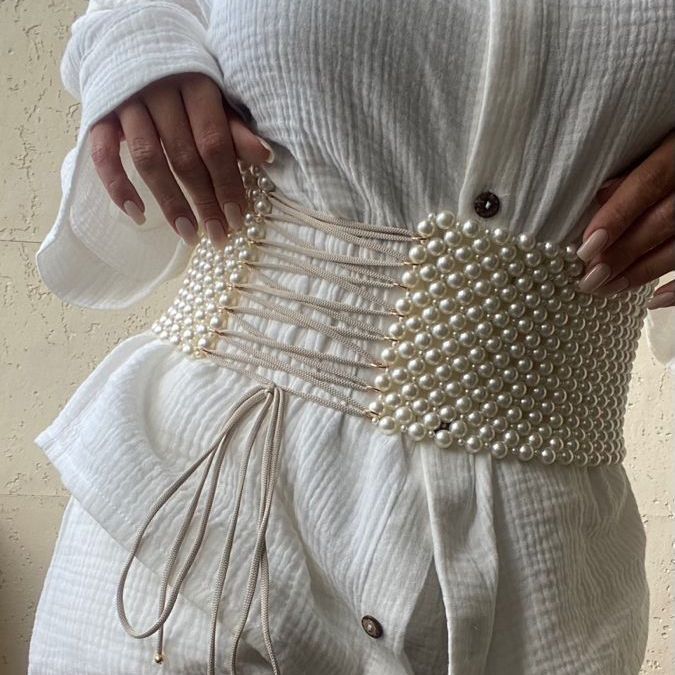 Classic Handmade Beaded Waist Cincher OL Commuter Elastic Waistband