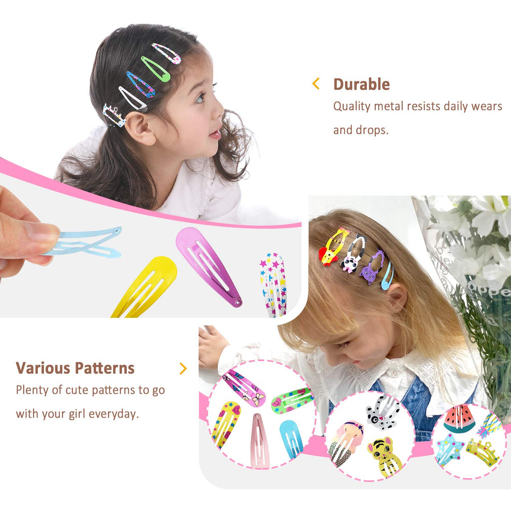 Hair Clips For Girls,100 Pcs No Slip Metal Snap, Barrettes For Kids Teens Women, Cute Candy Color Cartoon Design Hair Pins Animals Fruits Crowns Stars