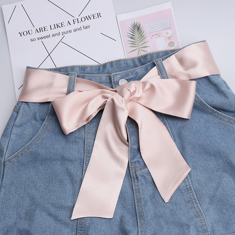 Fashion Solid Color Extra Long Wide Ribbon Belt With Skirt Decoration