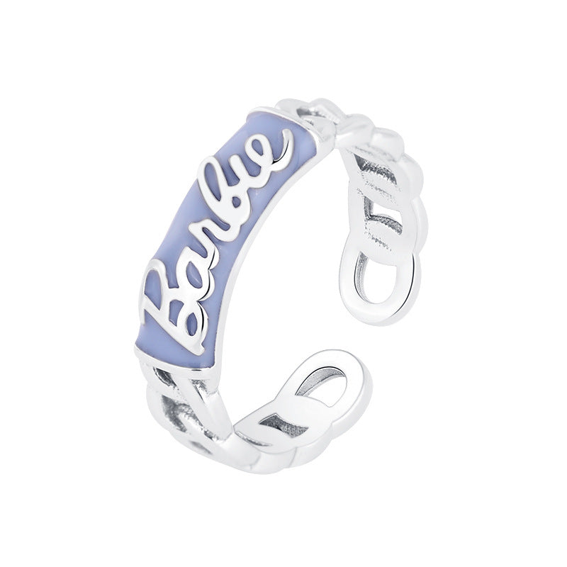 S925 Sterling Silver Enamel Drop Glue English Chain Ring