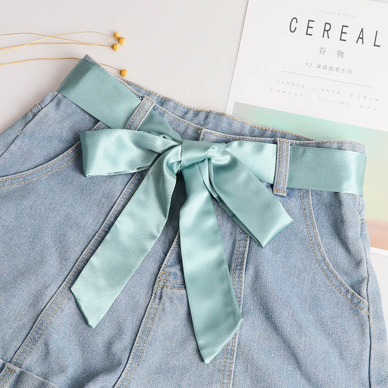 Fashion Solid Color Extra Long Wide Ribbon Belt With Skirt Decoration