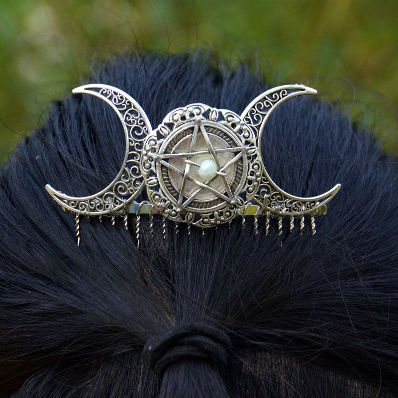 Handmade Pentagram Moon Bridal Hair Accessory