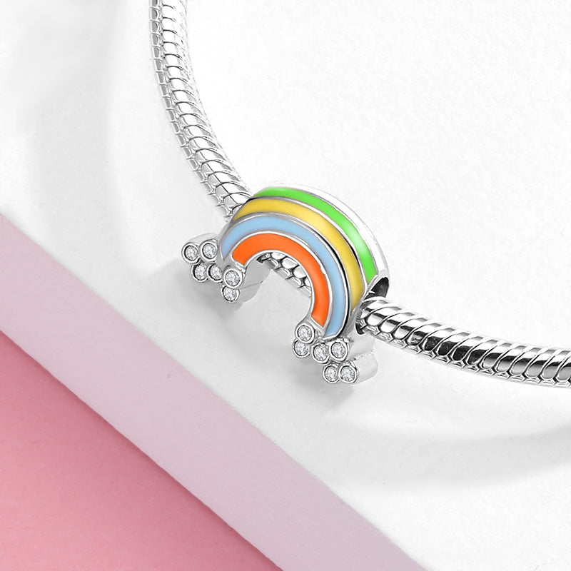S925 Sterling Silver Beaded Pendant Rainbow And Cloud Umbrella Bracelet DIY Accessories