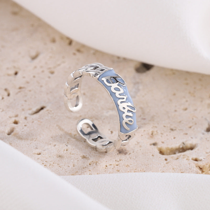 S925 Sterling Silver Enamel Drop Glue English Chain Ring