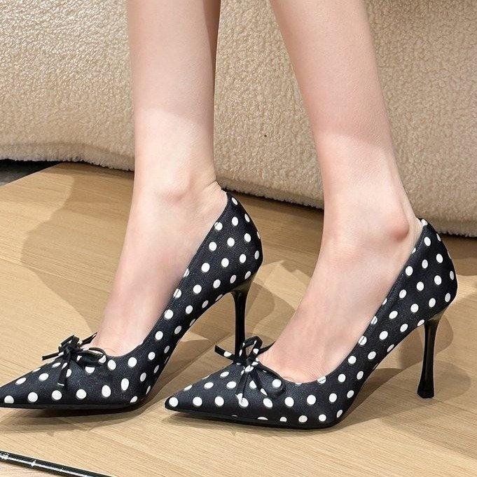 Polka Dot Gentle Pumps For Women, High Heels Perfect With Dresses