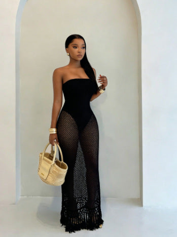 Resort-style Hollow-out Womens Knitted Dress
