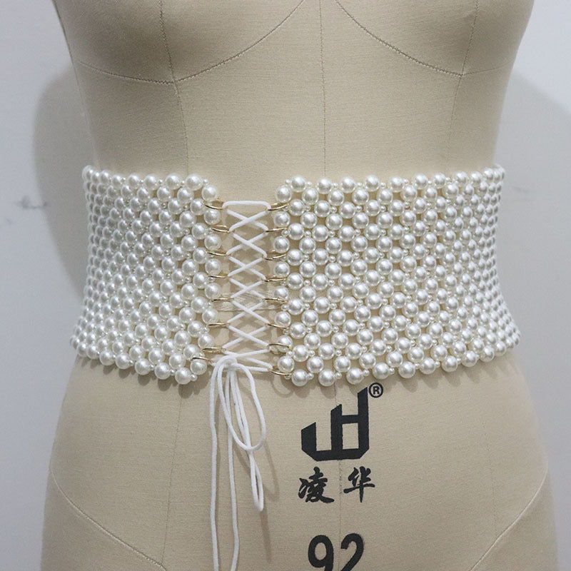 Classic Handmade Beaded Waist Cincher OL Commuter Elastic Waistband
