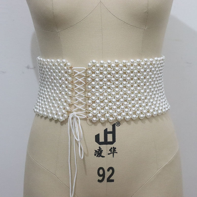 Classic Handmade Beaded Waist Cincher OL Commuter Elastic Waistband