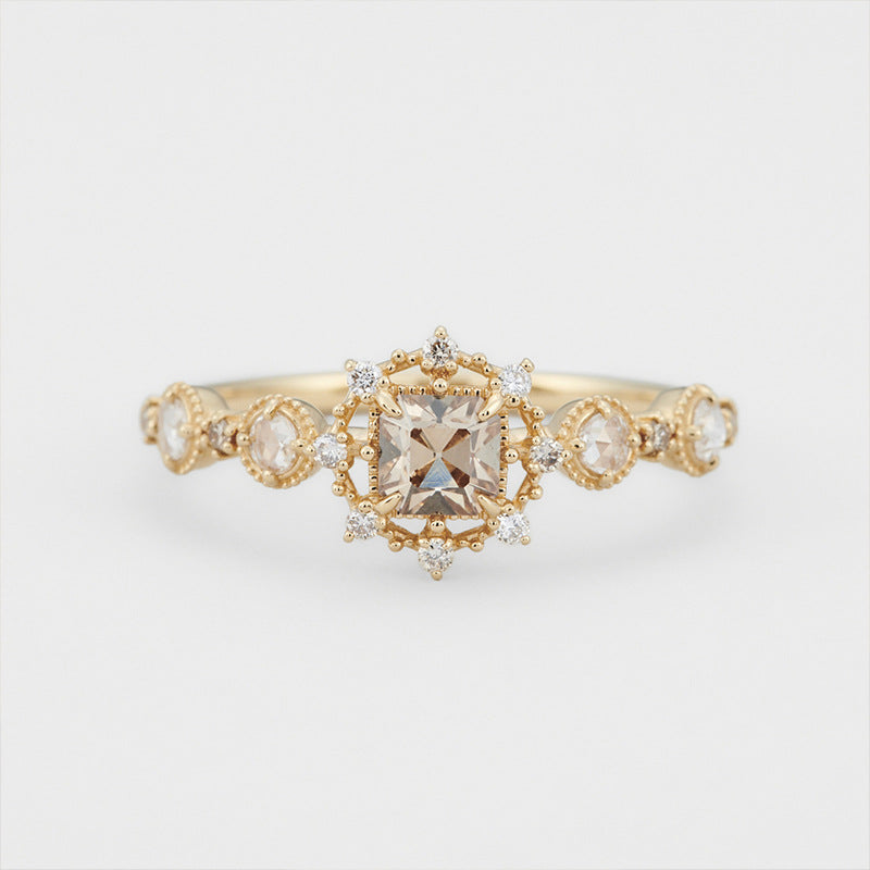 Silver Gilded Luxury Brown Zircon Ring Necklace Set