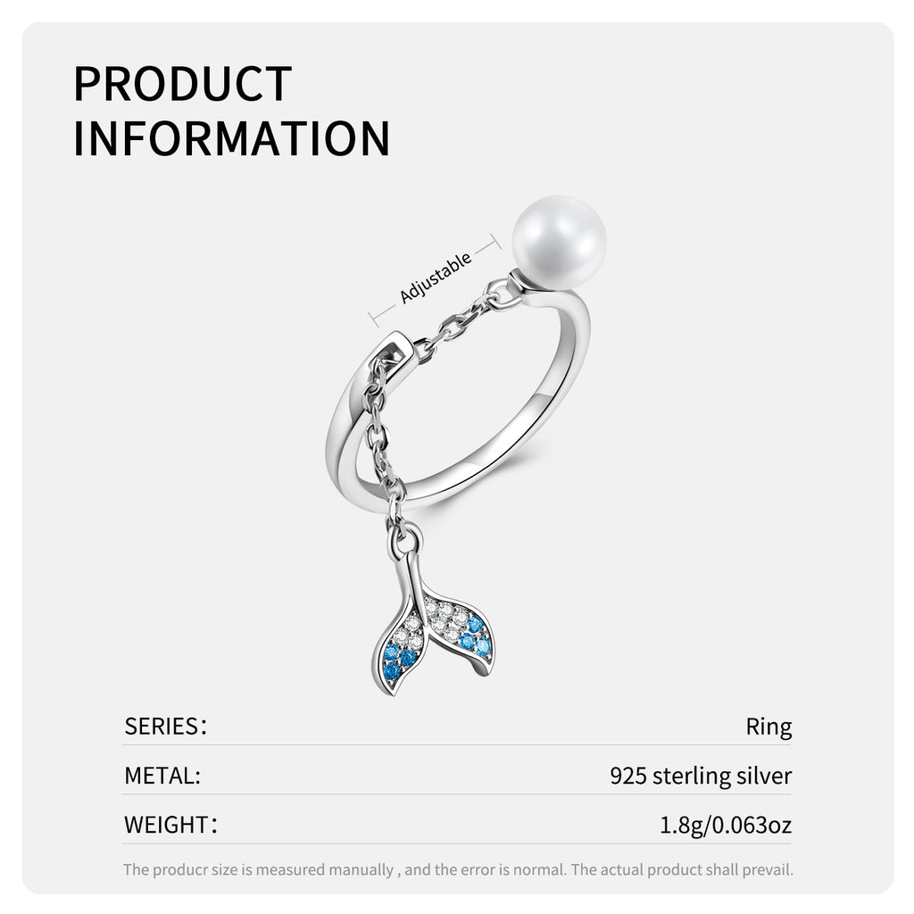 Mermaid Pearl Ring S925 Sterling Silver Adjustable Opening