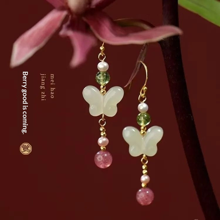 White Butterfly Earrings with 925 Silver Pins