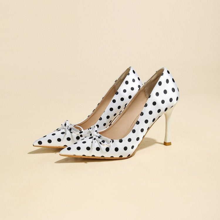 Polka Dot Gentle Pumps For Women, High Heels Perfect With Dresses