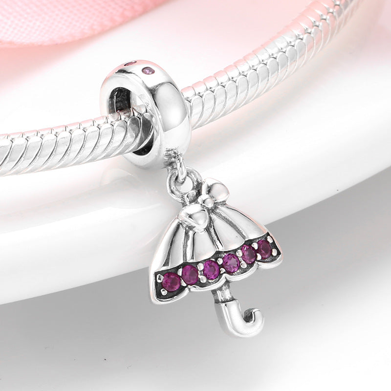 S925 Sterling Silver Beaded Pendant Rainbow And Cloud Umbrella Bracelet DIY Accessories