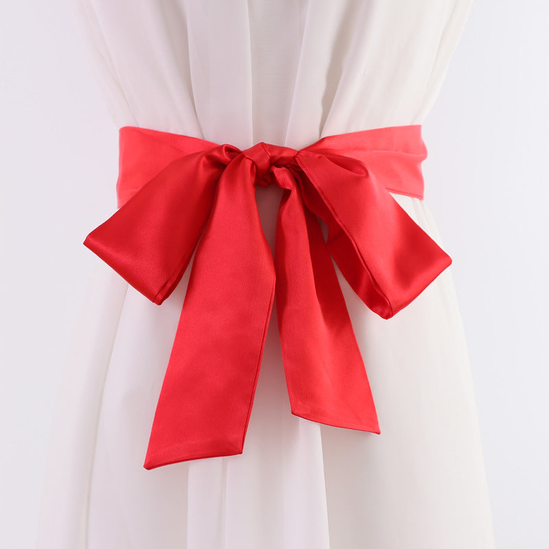 Fashion Solid Color Extra Long Wide Ribbon Belt With Skirt Decoration