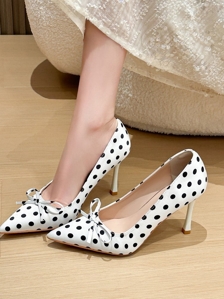 Polka Dot Gentle Pumps For Women, High Heels Perfect With Dresses