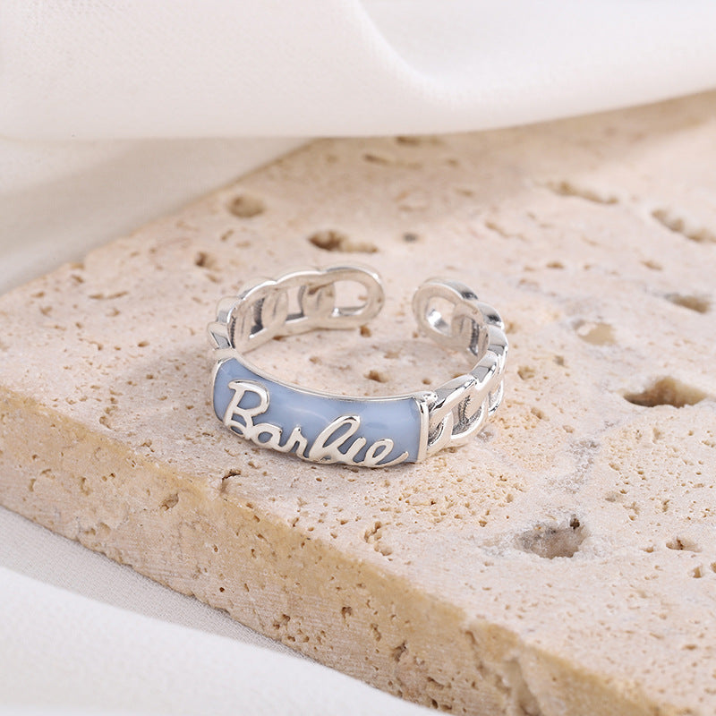 S925 Sterling Silver Enamel Drop Glue English Chain Ring