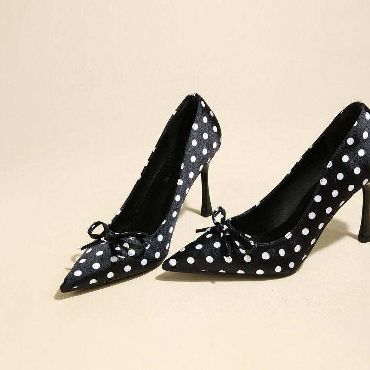 Polka Dot Gentle Pumps For Women, High Heels Perfect With Dresses
