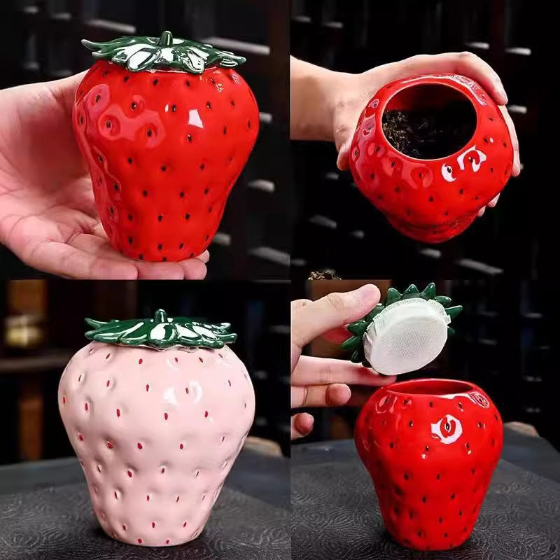 Sealed Storage Strawberry Ceramic Tea Pot